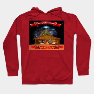 MERRY CHRISTMAS/HAPPY BIRHDAY NATIVITY With CHRISTMAS TREE Hoodie